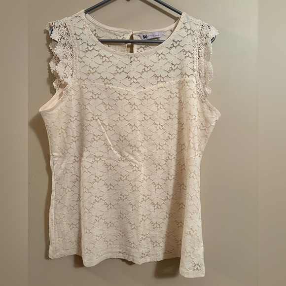 SO Tops - SO Cream Lace Sleeveless Top